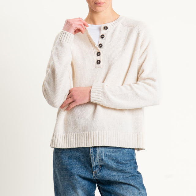 Tensione in-Maglia scatola misto cashmere scollo serafino - burro