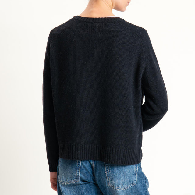 Tensione in-Maglia scatola misto cashmere scollo serafino - nero