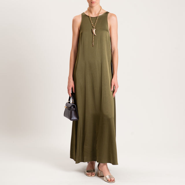 Tensione in-Abito scollo vogatore in satin - militare