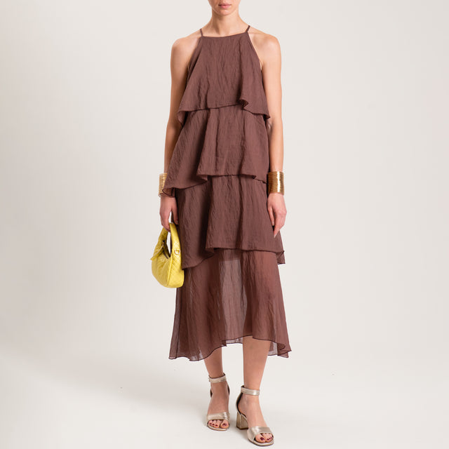 Vestido de muselina de lyocell con volantes - Chocolate