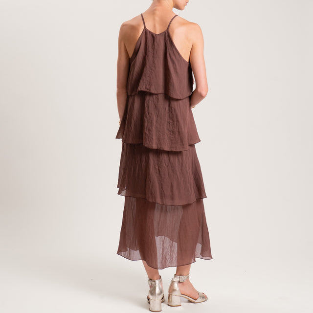 Vestido de muselina de lyocell con volantes - Chocolate