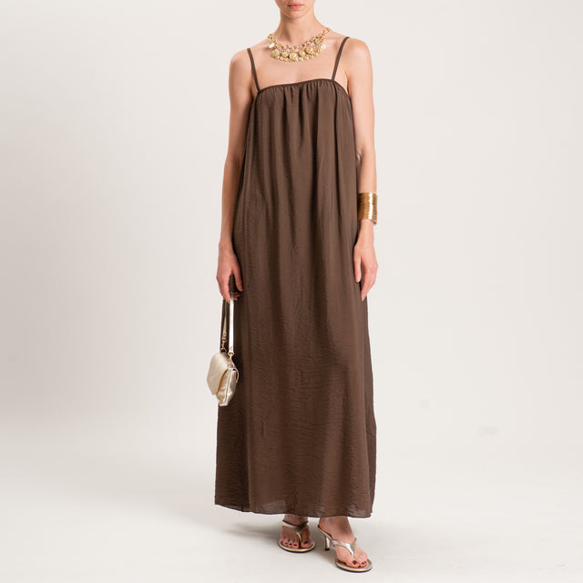 Tensione in-Abito con tasche bretelle regolabili - moro