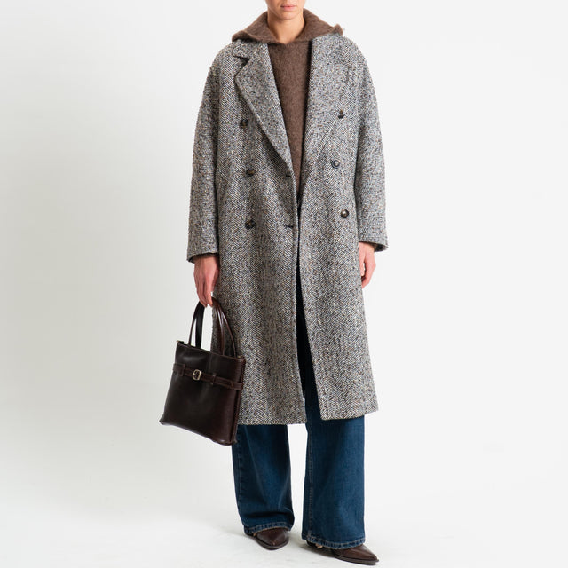 Tensione in-Cappotto spinato doppiopetto - nero/latte/cuoio