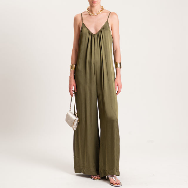 Tensione in-Tuta satin doppio scollo v con tasche - militare