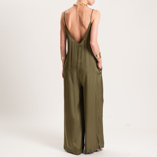 Tensione in-Tuta satin doppio scollo v con tasche - militare