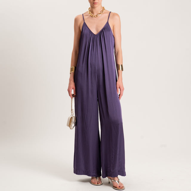 Tensione in-Tuta satin doppio scollo v con tasche - viola
