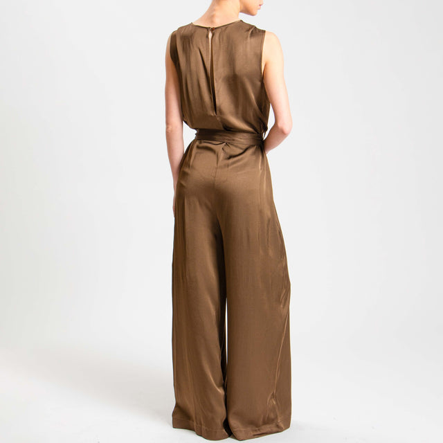 Tensione in-Tuta scollo v in satin - moro