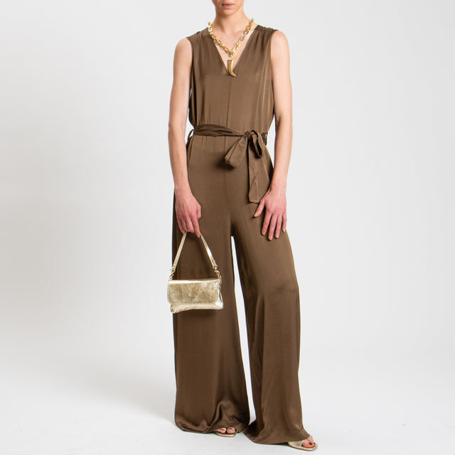 Tensione in-Tuta scollo v in satin - moro