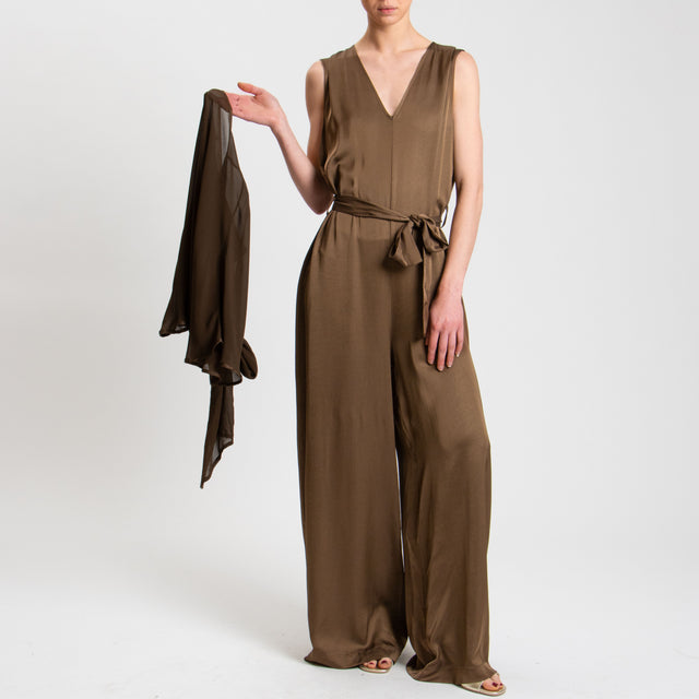 Tensione in-Tuta scollo v in satin - moro