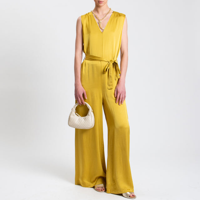 Tensione in-Tuta scollo v in satin - senape