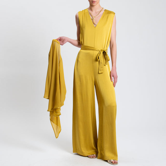 Tensione in-Tuta scollo v in satin - senape