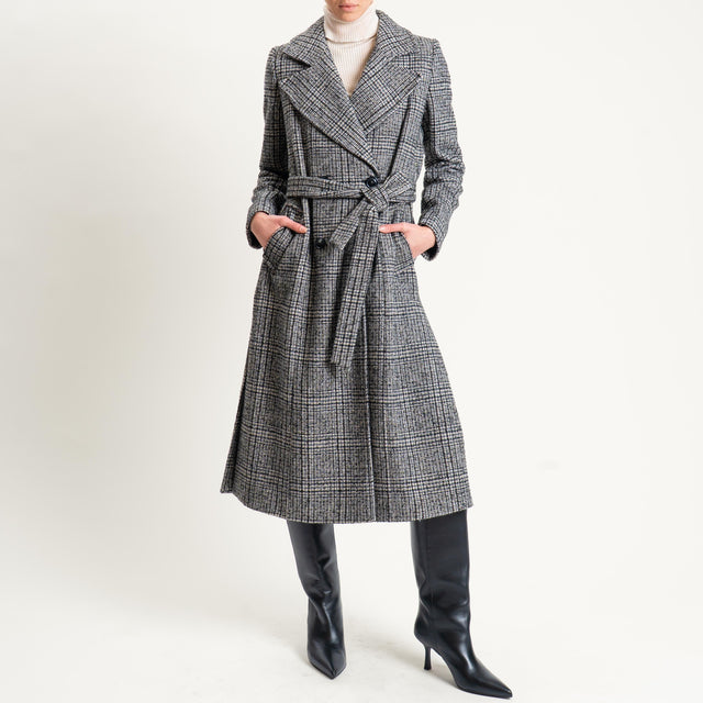 Tensione in-Cappotto principe di galles misto lana con cintura - grigio/latte/nero