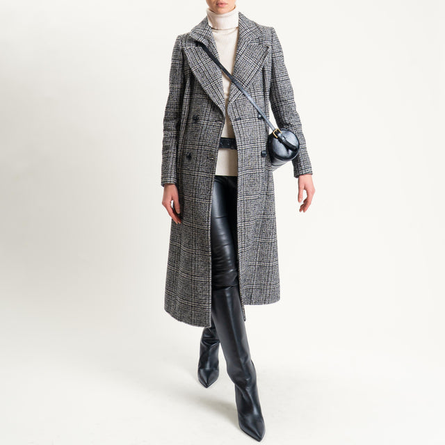 Tensione in-Cappotto principe di galles misto lana con cintura - grigio/latte/nero