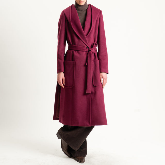 Tensione in-Cappotto doppiopetto con cappuccio - vino