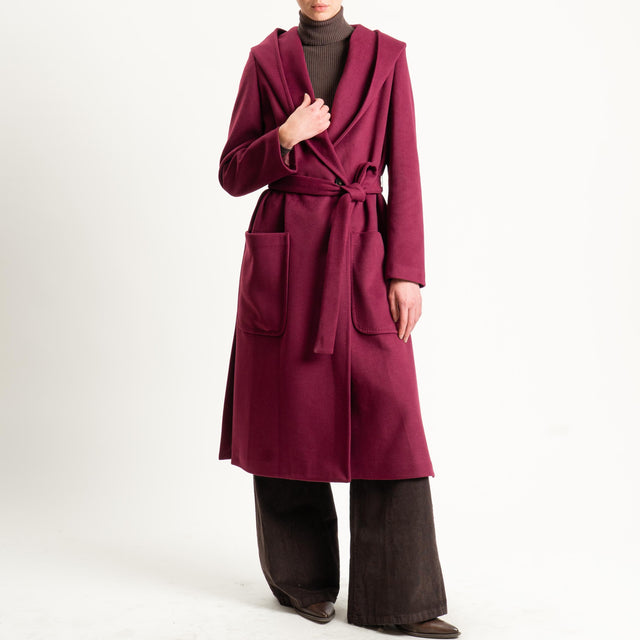 Tensione in-Cappotto doppiopetto con cappuccio - vino