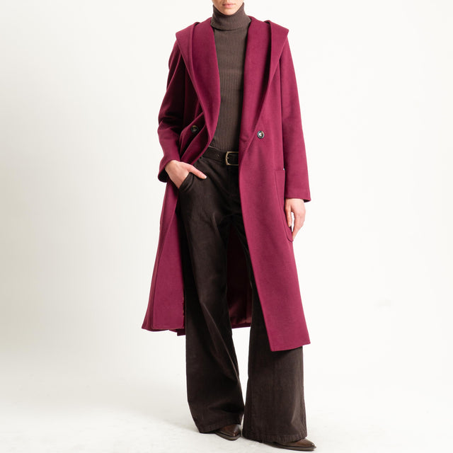 Tensione in-Cappotto doppiopetto con cappuccio - vino