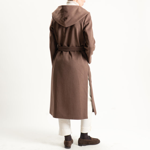 Tensione in-Cappotto doppiopetto con cappuccio - moro