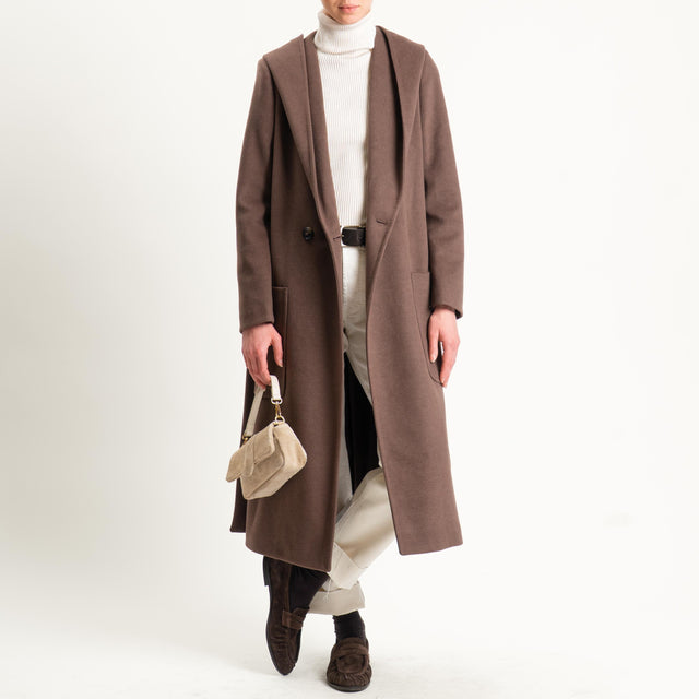 Tensione in-Cappotto doppiopetto con cappuccio - moro
