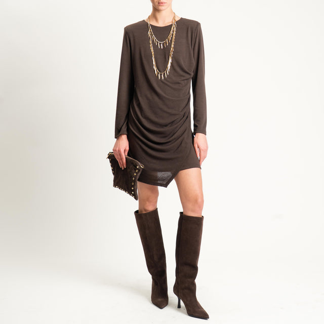 Tensione in-Abito corto in maglina elasticizzata con drappeggio - moro