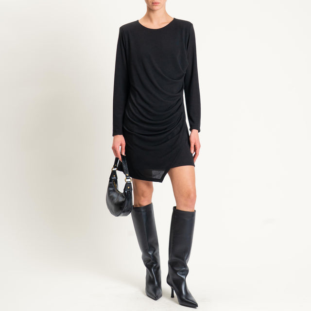 Tensione in-Abito corto in maglina elasticizzata con drappeggio - nero