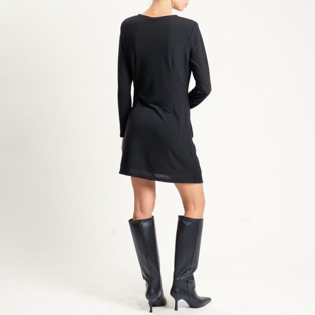 Tensione in-Abito corto in maglina elasticizzata con drappeggio - nero