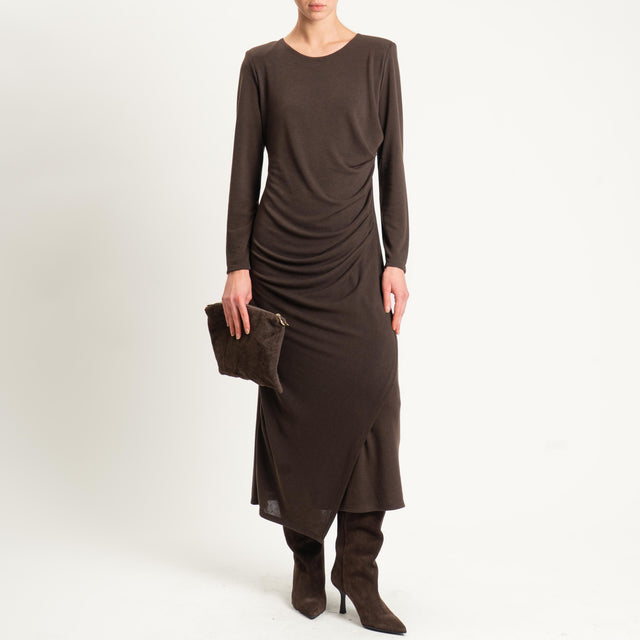 Tensione in-Abito in maglina elasticizzata con drappeggio - moro