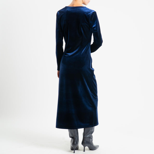 Tensione in-Abito velluto ciniglia arricciatura laterale - blu