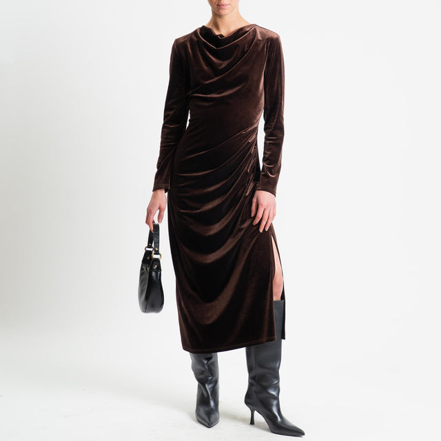 Tensione in-Abito velluto ciniglia arricciatura laterale - moro