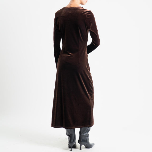 Tensione in-Abito velluto ciniglia arricciatura laterale - moro