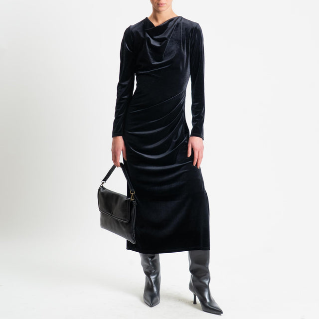 Tensione in-Abito velluto ciniglia arricciatura laterale - nero