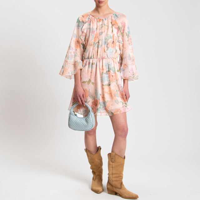 Tensione in-Abito fantasia floreale con rouches - rosa/acqua/peach