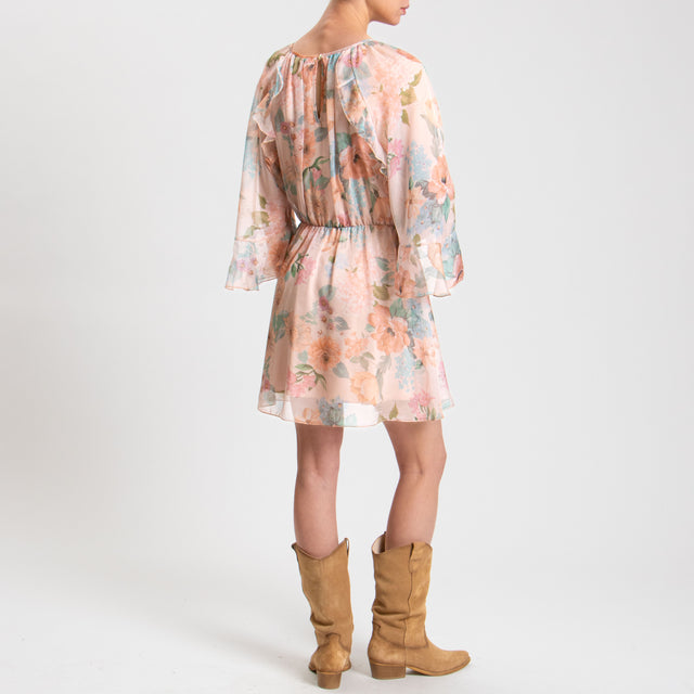 Tensione in-Abito fantasia floreale con rouches - rosa/acqua/peach