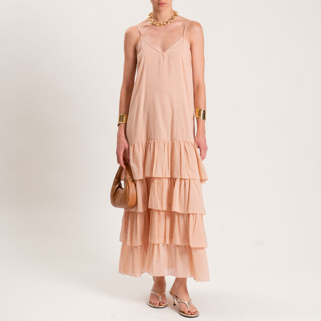 Tensione in-Abito mussola con balze bretelle regolabili - rosa