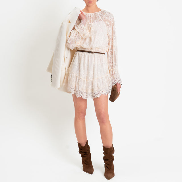 Tensione in-Abito in pizzo elastico in vita - burro