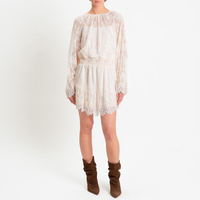 Tensione in-Abito in pizzo elastico in vita - burro