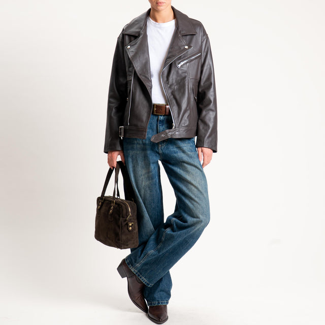 Tensione in-Giacca chiodo genuine leather - moro