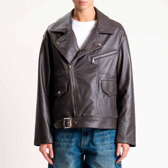Tensione in-Giacca chiodo genuine leather - moro