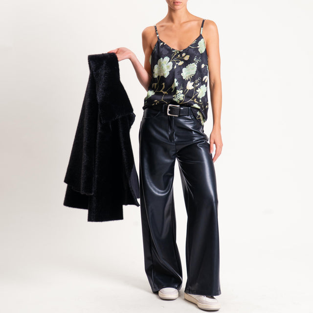 Tensione in-Pantalone GIUSI wide leg similpelle - nero