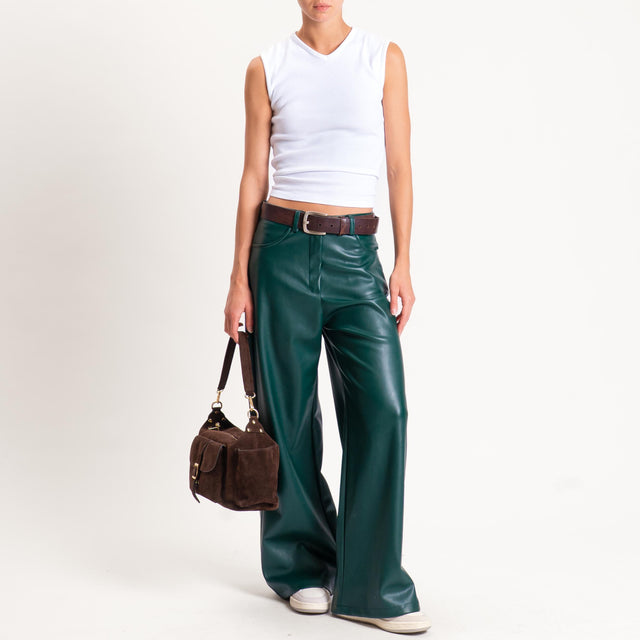 Tensione in-Pantalone GIUSI wide leg similpelle - bosco
