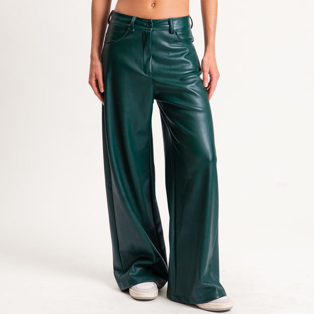 Tensione in-Pantalone GIUSI wide leg similpelle - bosco