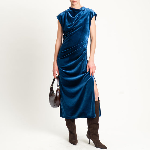 Tensione in-Abito velluto ciniglia arricciatura - blu