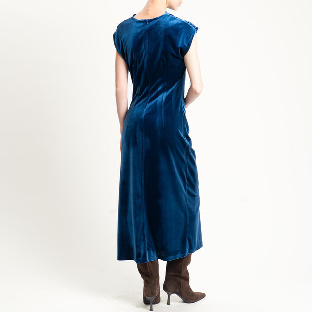 Tensione in-Abito velluto ciniglia arricciatura - blu