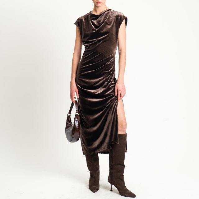 Tensione in-Abito velluto ciniglia arricciatura - moro