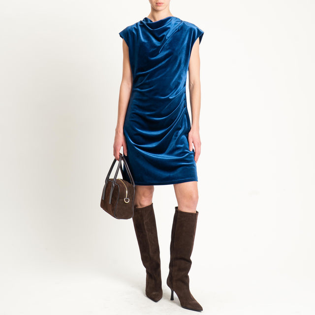 Tensione in-Abito corto smanicato velluto ciniglia - blu