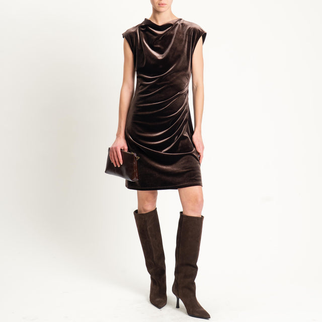 Tensione in-Abito corto smanicato velluto ciniglia - moro