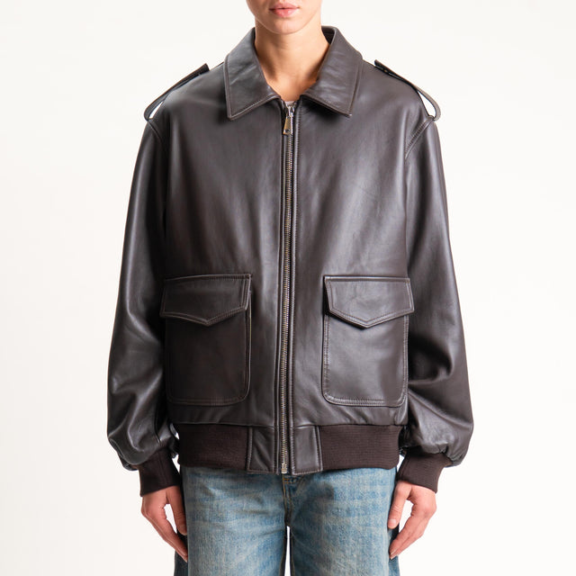 Tensione in-Bomber genuine leather - moro