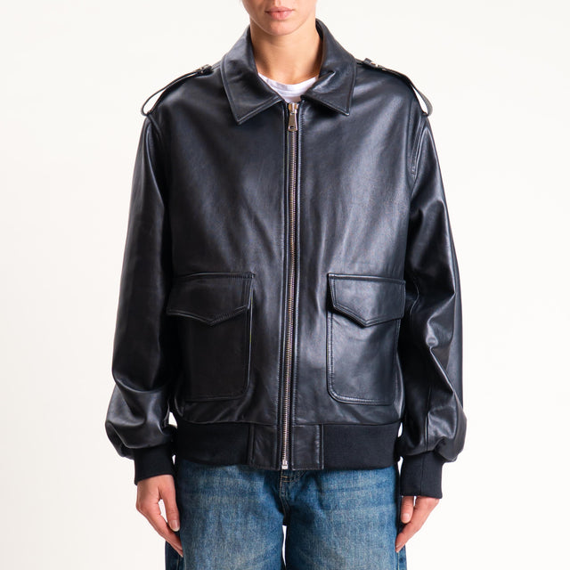 Tensione in-Bomber genuine leather - nero