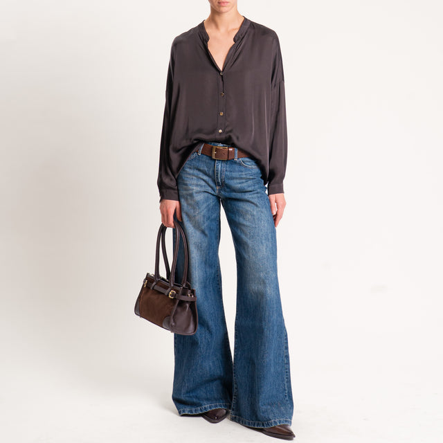 Tensione in-Camicia satin collo coreana bottoni dorati - moka