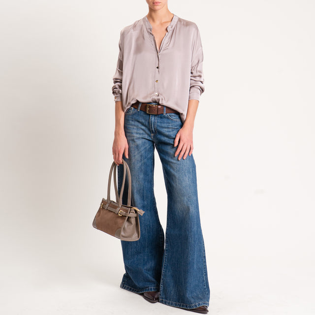 Tensione in-Camicia satin collo coreana bottoni dorati - taupe