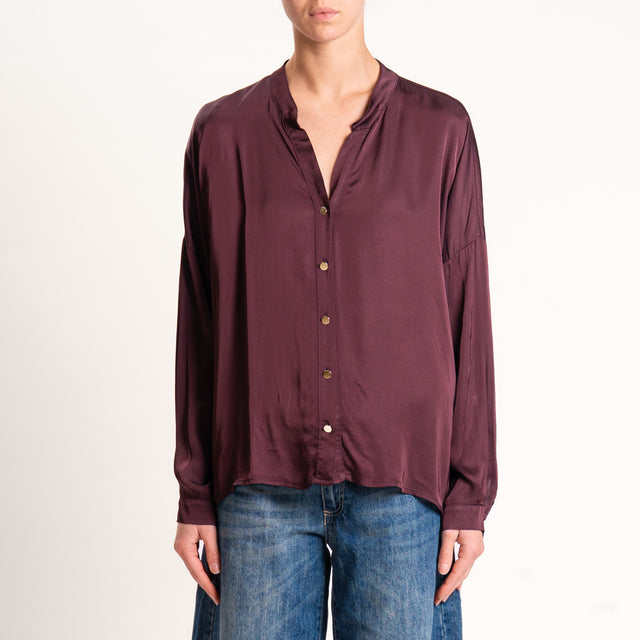 Tensione in-Camicia satin collo coreana bottoni dorati - vino